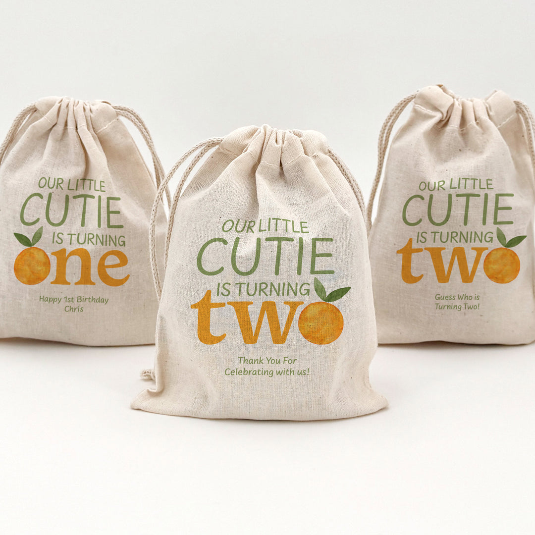 Little Cutie Birthday, Our Little Cutie is Turning One, Birthday Drawstring Bags