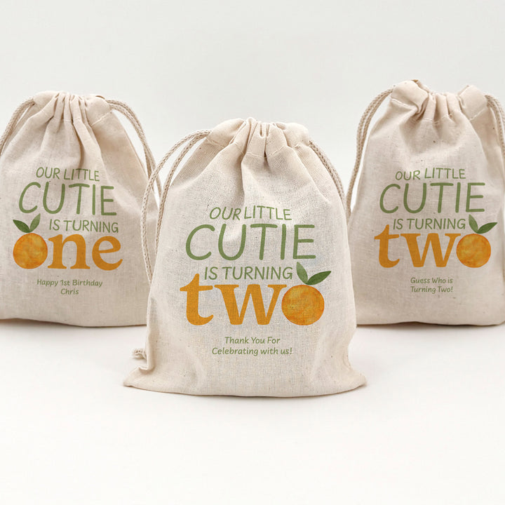 Little Cutie Birthday, Our Little Cutie is Turning One, Birthday Drawstring Bags