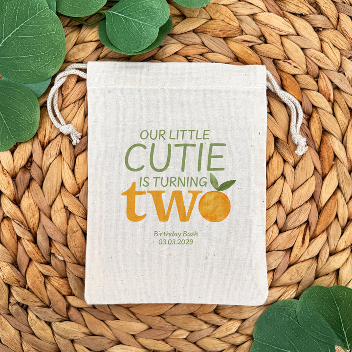 Little Cutie Birthday, Our Little Cutie is Turning One, Birthday Drawstring Bags
