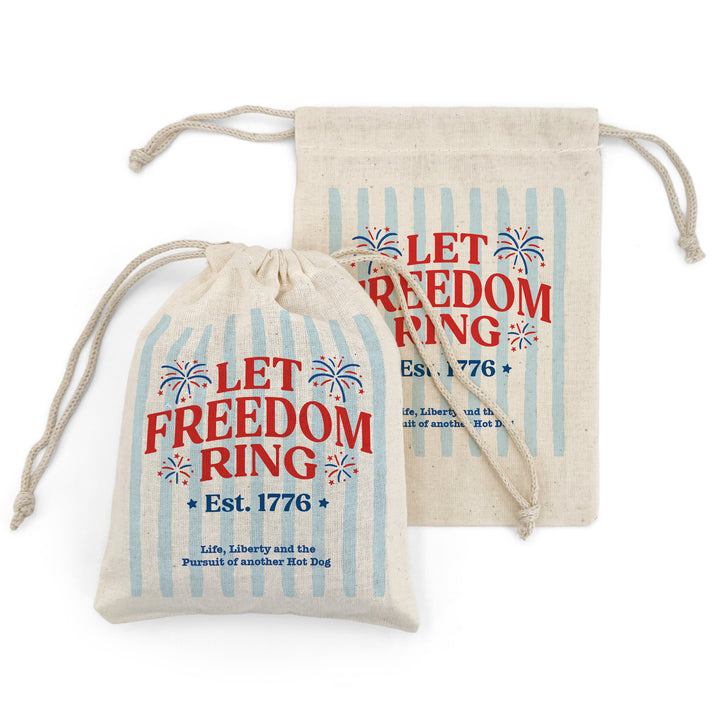 Patriotic Striped Cotton Drawstring Bags, God Bless America, Land of the Free, We the People, Drawstring Bags
