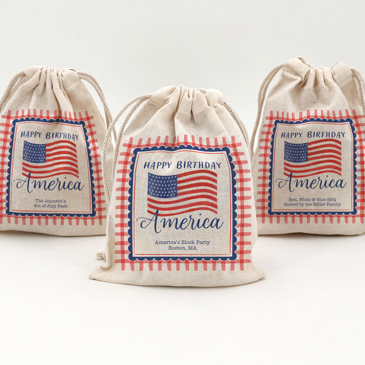 Happy Birthday America Favor Bags, Independence Day Gift, Drawstring Bags
