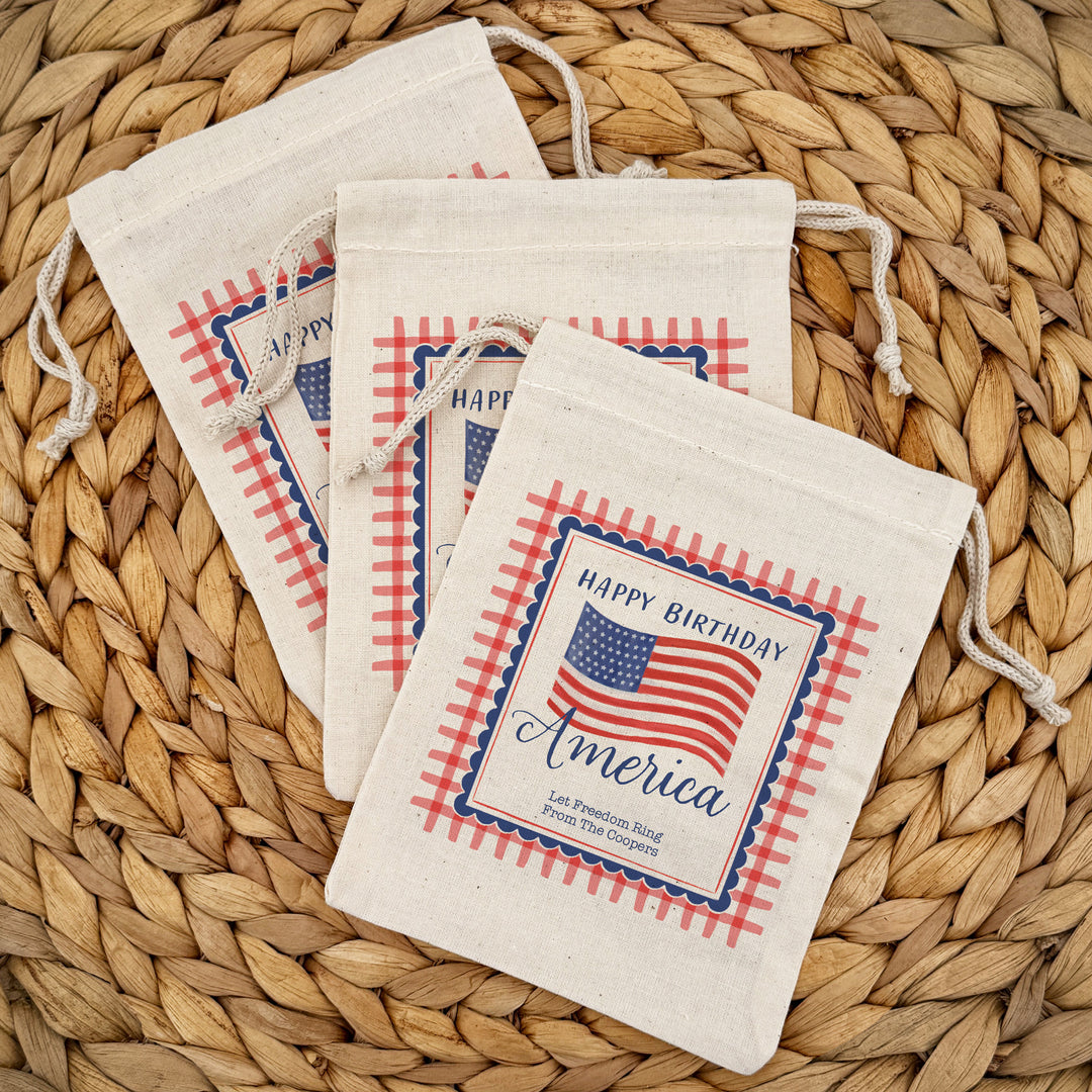 Happy Birthday America Favor Bags, Independence Day Gift, Drawstring Bags
