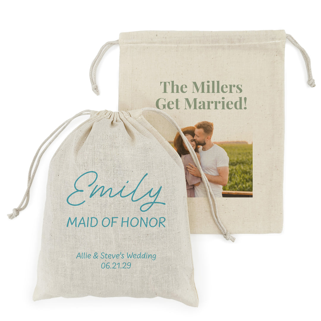 Create Your Own Wedding Favor Bags, Custom Mini Drawstring Tote Bag, Hangover Kit, Wedding Favor for Guests, Printed 8" x 10" Bag