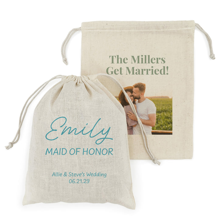 Create Your Own Wedding Favor Bags, Custom Mini Drawstring Tote Bag, Hangover Kit, Wedding Favor for Guests, Printed 8" x 10" Bag