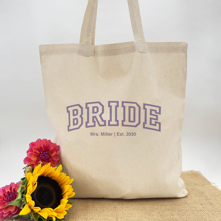 Collegiate Bride Tote, Wifey, The Mrs, Tote Bags