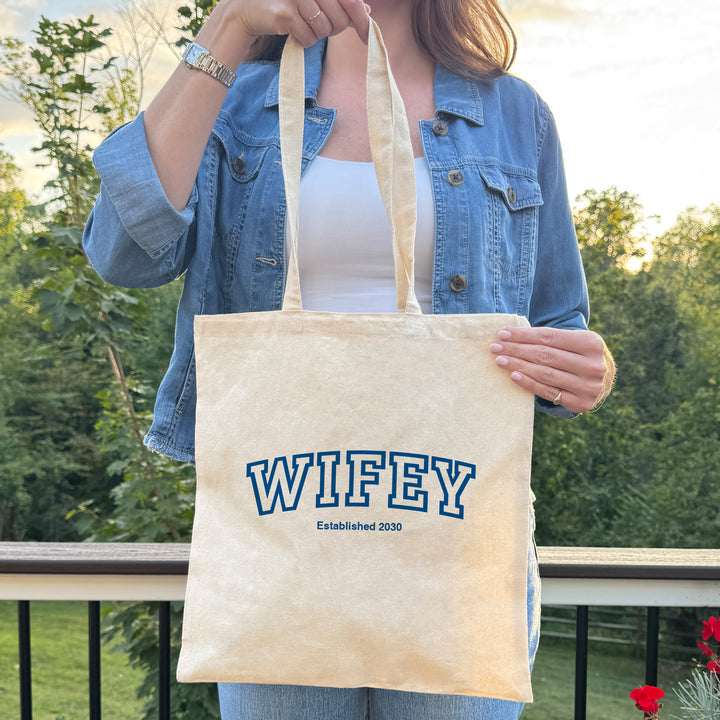 Collegiate Bride Tote, Wifey, The Mrs, Tote Bags