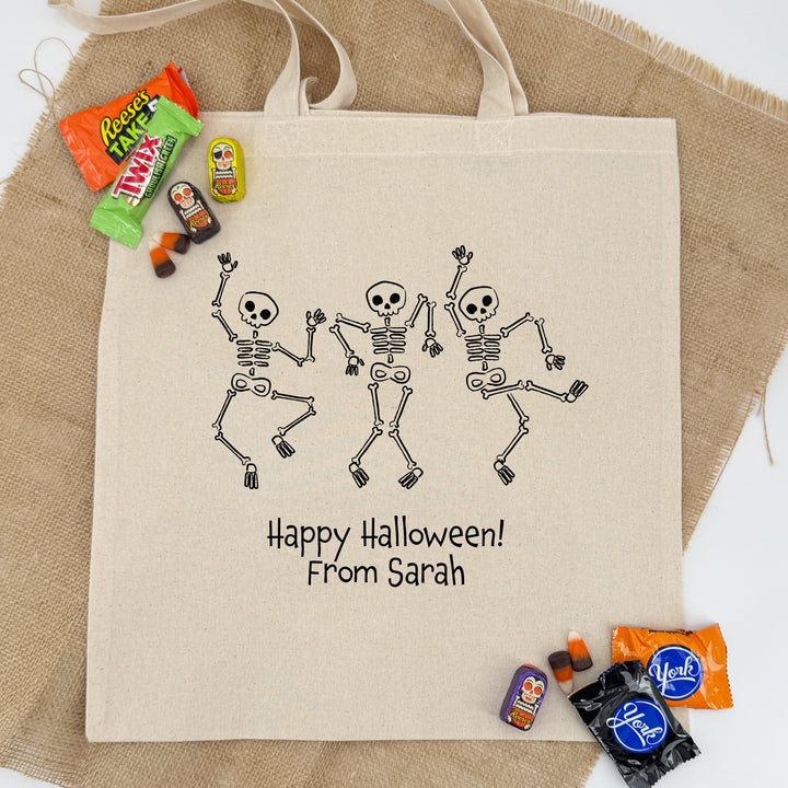 Custom Tote Bags, Custom Trick or Treat Bags, Halloween Candy Totes, Dancing Skeleton Tote Bags