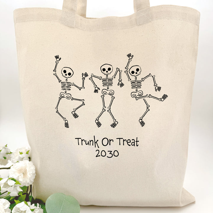 Custom Tote Bags, Custom Trick or Treat Bags, Halloween Candy Totes, Dancing Skeleton Tote Bags