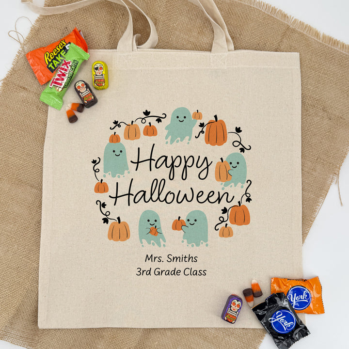 Custom Tote Bags, Custom Trick or Treat Bags, Halloween Candy Totes, Pumpkin Patch Ghosts Tote Bags