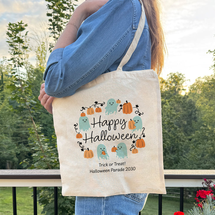 Custom Tote Bags, Custom Trick or Treat Bags, Halloween Candy Totes, Pumpkin Patch Ghosts Tote Bags