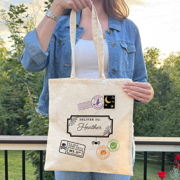 Custom Tote Bags, Custom Trick or Treat Bags, Halloween Candy Totes, Halloween Postage Tote Bags