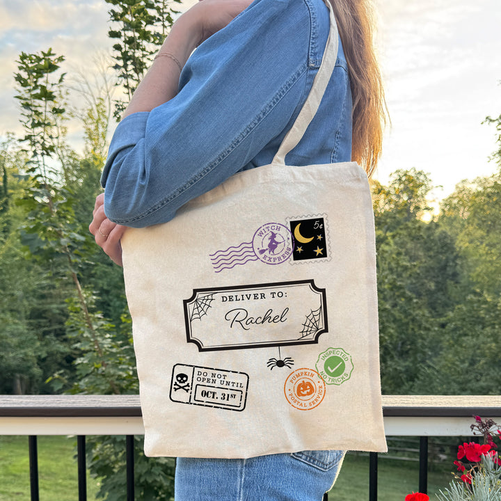 Custom Tote Bags, Custom Trick or Treat Bags, Halloween Candy Totes, Halloween Postage Tote Bags