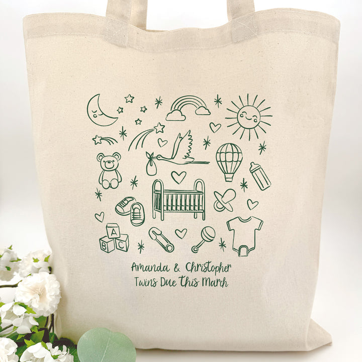 Baby Shower Totes, Custom Doodle Baby Tote, Mom to Be Baby Tote