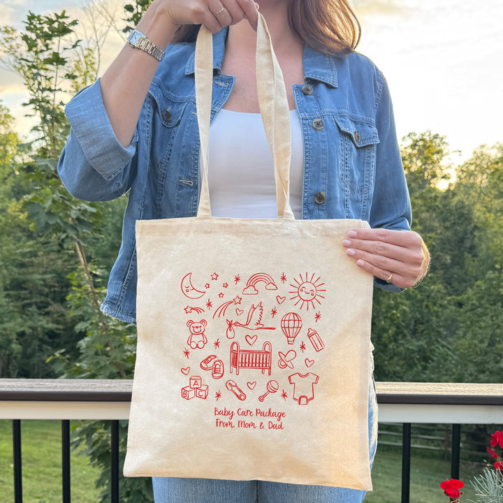 Baby Shower Totes, Custom Doodle Baby Tote, Mom to Be Baby Tote