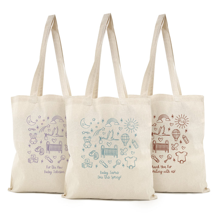 Baby Shower Totes, Custom Doodle Baby Tote, Mom to Be Baby Tote