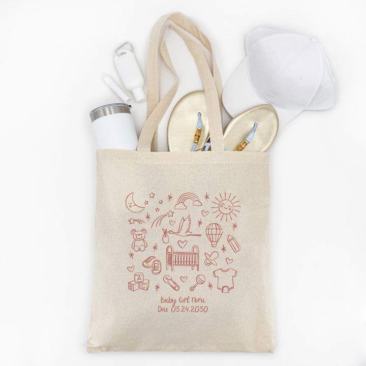 Baby Shower Totes, Custom Doodle Baby Tote, Mom to Be Baby Tote