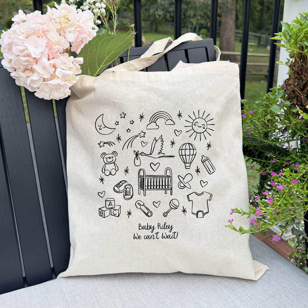 Baby Shower Totes, Custom Doodle Baby Tote, Mom to Be Baby Tote