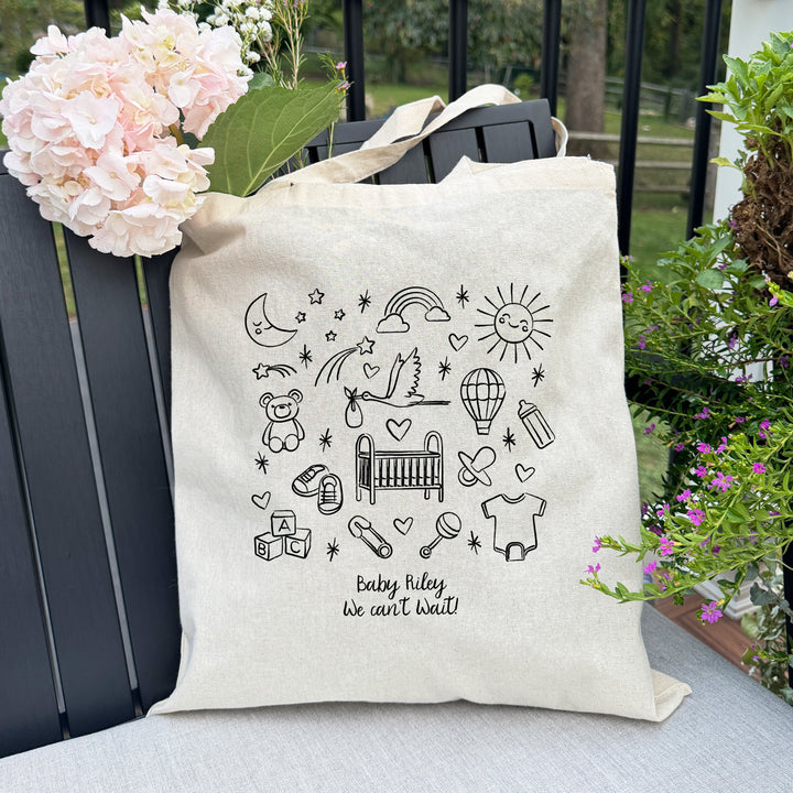 Baby Shower Totes, Custom Doodle Baby Tote, Mom to Be Baby Tote