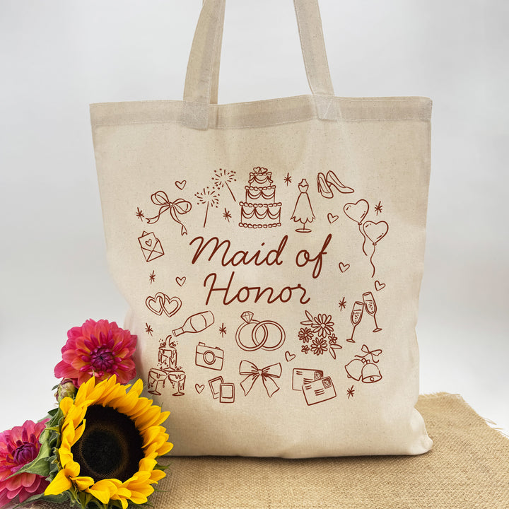 Bridal Doodle Icon Totes, Bridal Party Totes, Bachelorette Gift, Tote Bags