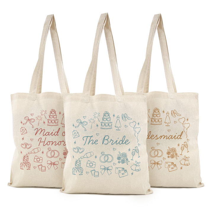 Bridal Doodle Icon Totes, Bridal Party Totes, Bachelorette Gift, Tote Bags