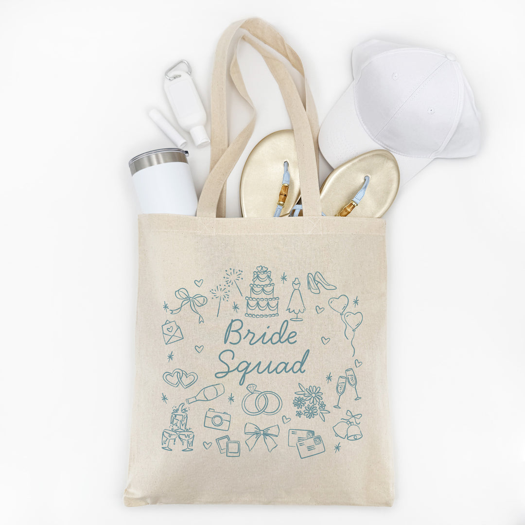 Bridal Doodle Icon Totes, Bridal Party Totes, Bachelorette Gift, Tote Bags