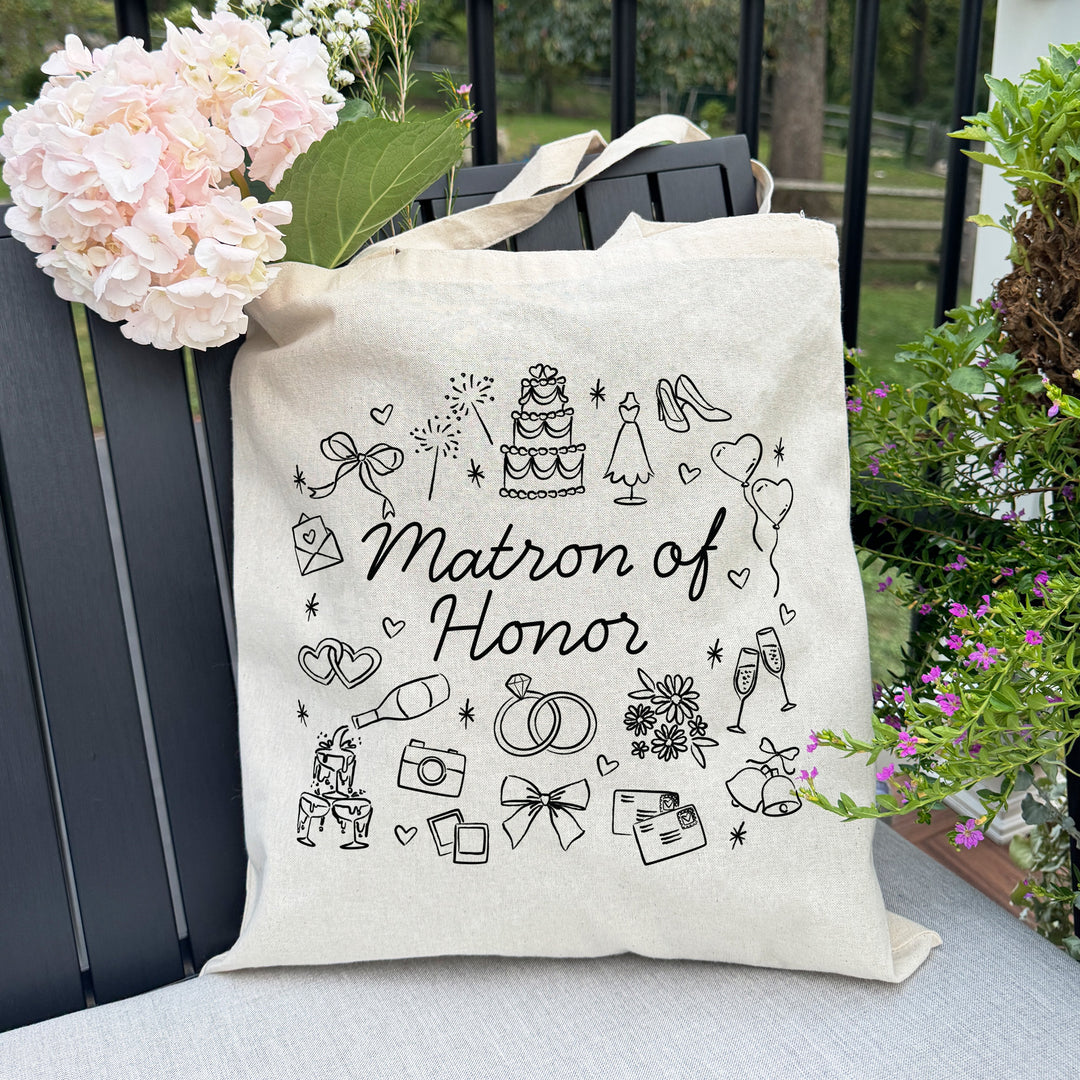 Bridal Doodle Icon Totes, Bridal Party Totes, Bachelorette Gift, Tote Bags