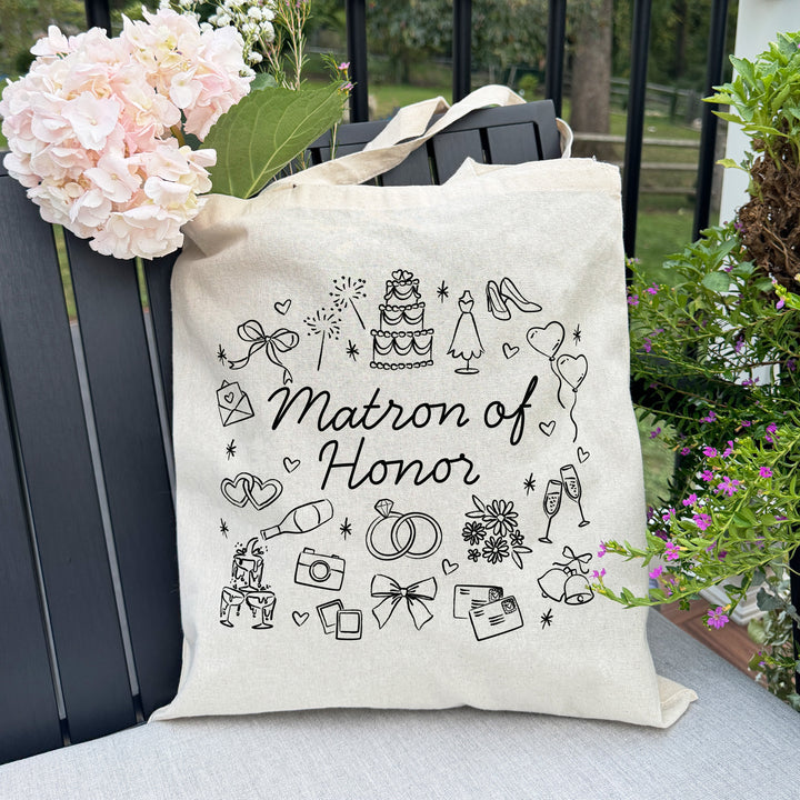 Bridal Doodle Icon Totes, Bridal Party Totes, Bachelorette Gift, Tote Bags