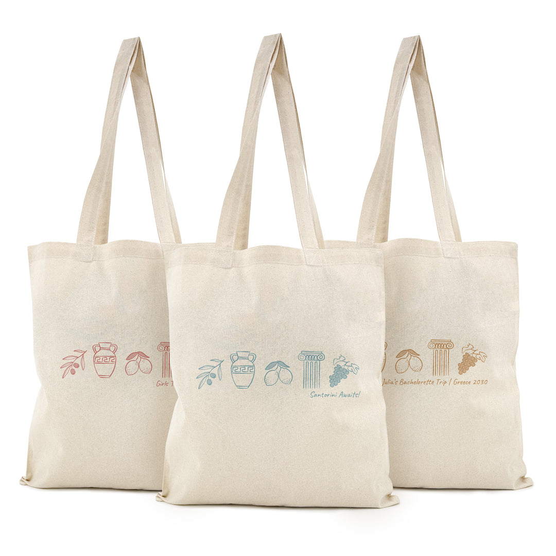 Greece Bachelorette Totes, Destination Welcome Wedding Bags, Santorini Family Trip
