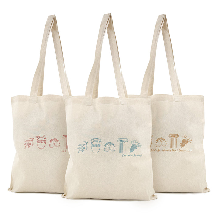 Greece Bachelorette Totes, Destination Welcome Wedding Bags, Santorini Family Trip