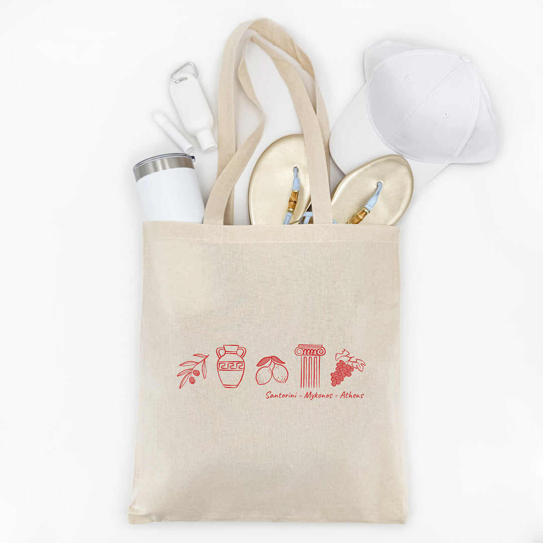 Greece Bachelorette Totes, Destination Welcome Wedding Bags, Santorini Family Trip