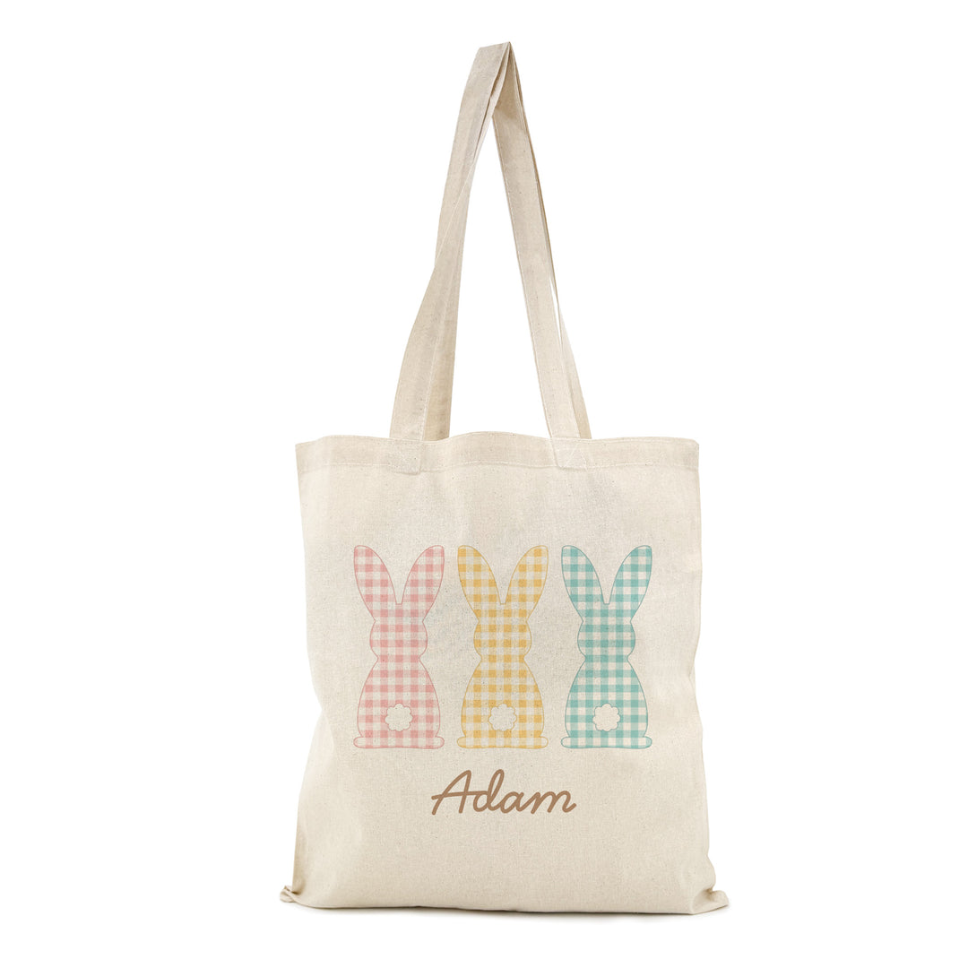 Gingham Bunnies Easter Tote for Kids, Custom Easter Egg Hunt Bags