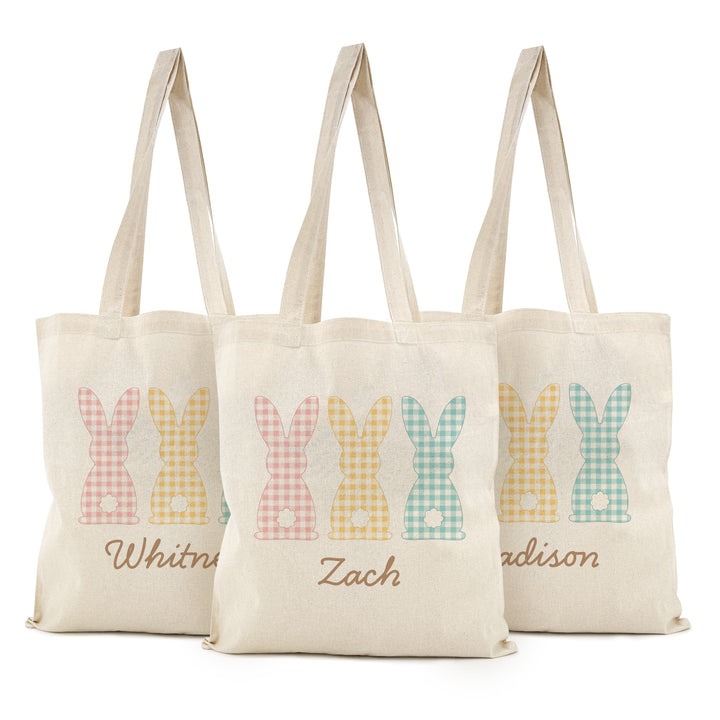 Gingham Bunnies Easter Tote for Kids, Custom Easter Egg Hunt Bags