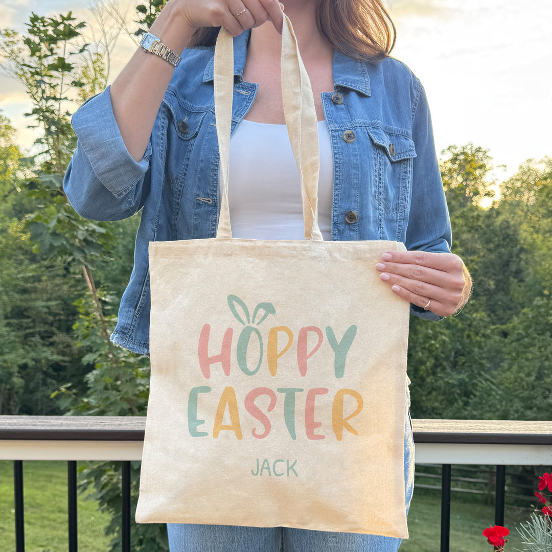 Hoppy Easter Tote for Kids, Custom Easter Egg Hunt Bags