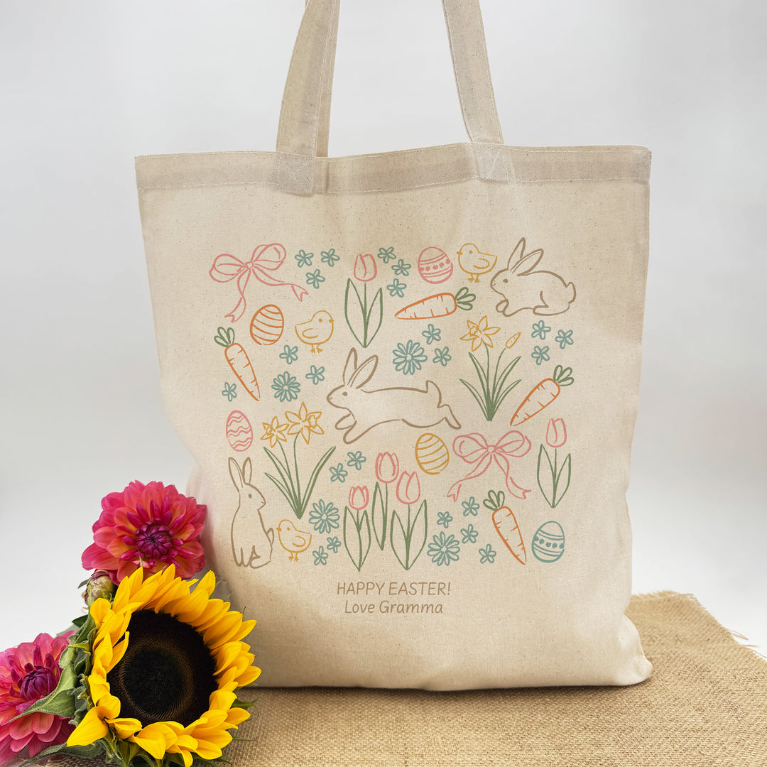 Easter Doodle Tote for Kids, Custom Easter Egg Hunt Bags