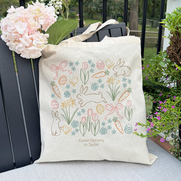 Easter Doodle Tote for Kids, Custom Easter Egg Hunt Bags
