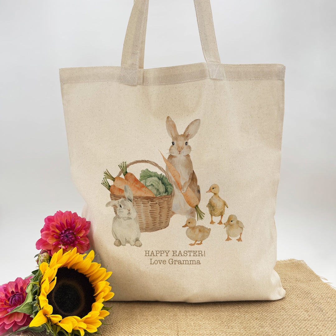Easter Bunnies and Ducklings Tote for Kids, Custom Easter Egg Hunt Bags