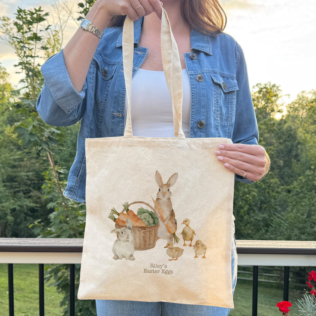 Easter Bunnies and Ducklings Tote for Kids, Custom Easter Egg Hunt Bags