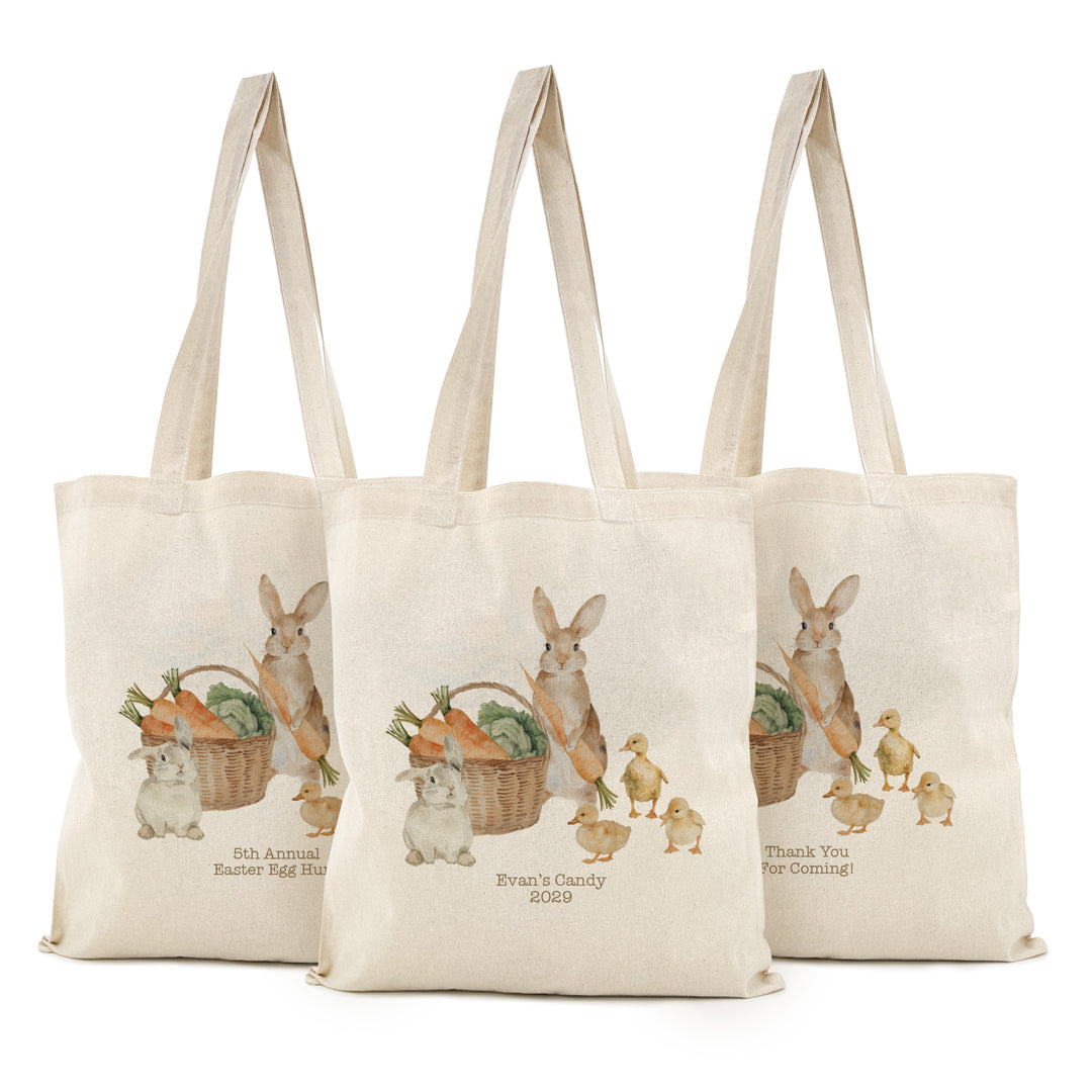 Easter Bunnies and Ducklings Tote for Kids, Custom Easter Egg Hunt Bags