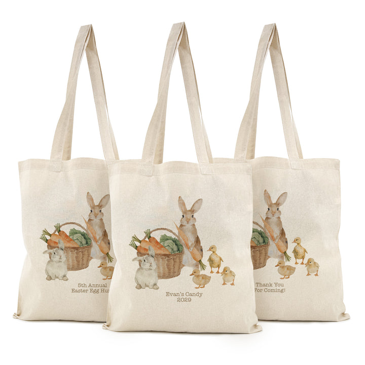 Easter Bunnies and Ducklings Tote for Kids, Custom Easter Egg Hunt Bags