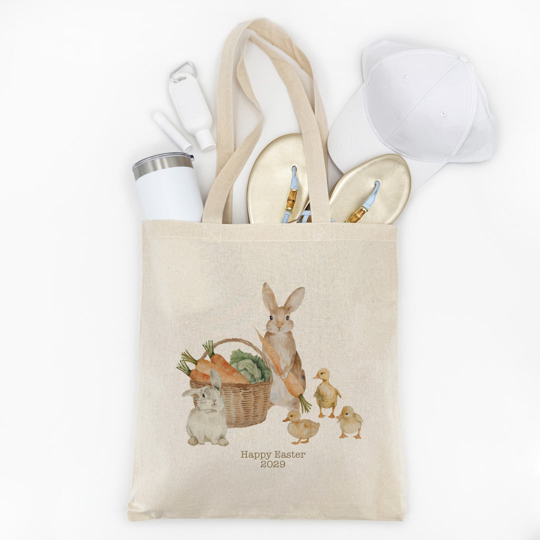 Easter Bunnies and Ducklings Tote for Kids, Custom Easter Egg Hunt Bags