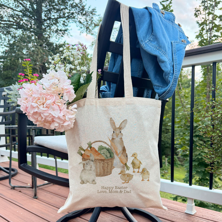 Easter Bunnies and Ducklings Tote for Kids, Custom Easter Egg Hunt Bags