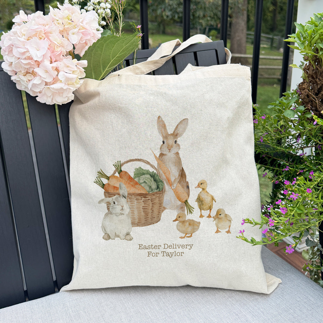 Easter Bunnies and Ducklings Tote for Kids, Custom Easter Egg Hunt Bags