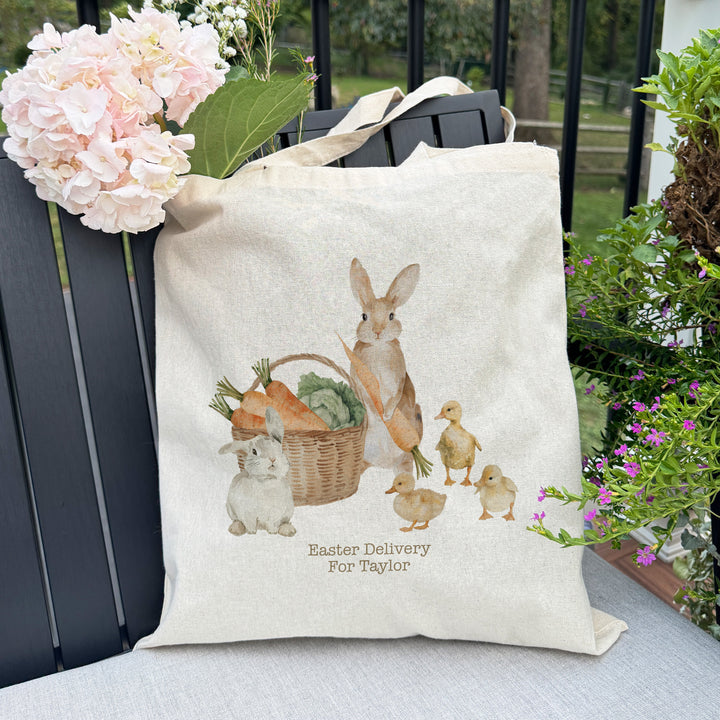 Easter Bunnies and Ducklings Tote for Kids, Custom Easter Egg Hunt Bags