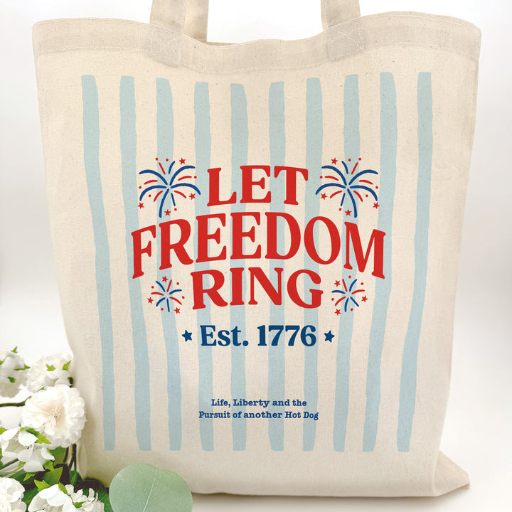 God Bless America Cotton Tote Bag, We the People, Land of the Free, Let Freedom Ring, 1776-2026, Tote Bags