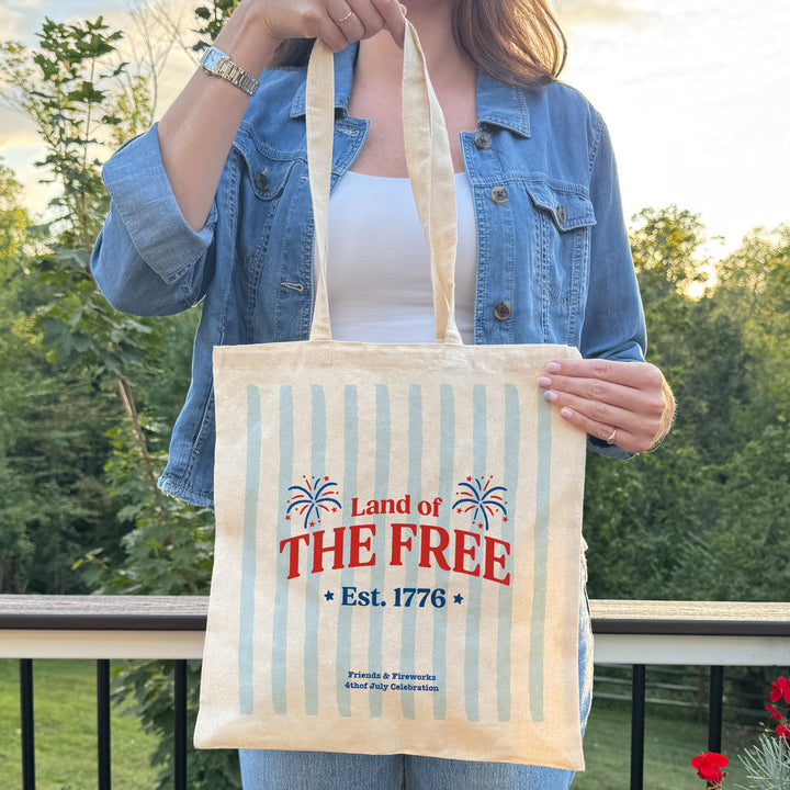 God Bless America Cotton Tote Bag, We the People, Land of the Free, Let Freedom Ring, 1776-2026, Tote Bags