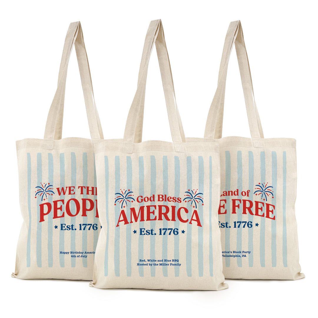 God Bless America Cotton Tote Bag, We the People, Land of the Free, Let Freedom Ring, 1776-2026, Tote Bags