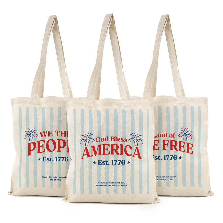 God Bless America Cotton Tote Bag, We the People, Land of the Free, Let Freedom Ring, 1776-2026, Tote Bags