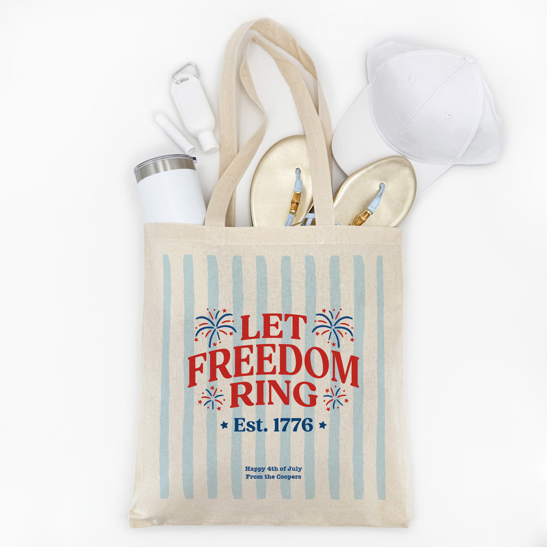 God Bless America Cotton Tote Bag, We the People, Land of the Free, Let Freedom Ring, 1776-2026, Tote Bags