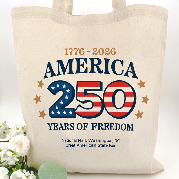 America 250 Years of Freedom Cotton Tote Bag, 1776-2026, Tote Bags