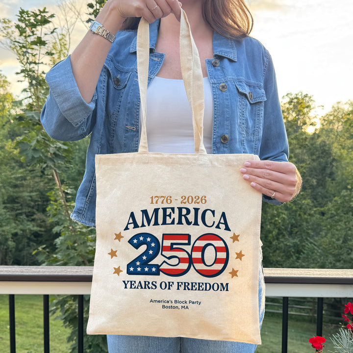 America 250 Years of Freedom Cotton Tote Bag, 1776-2026, Tote Bags